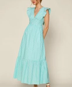 SKIES ARE BLUE Ryan Striped Back Tie Dress