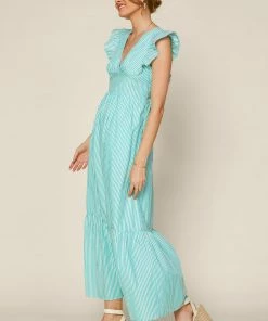 SKIES ARE BLUE Ryan Striped Back Tie Dress