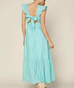 SKIES ARE BLUE Ryan Striped Back Tie Dress