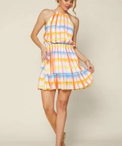 SKIES ARE BLUE New In Clothing Multi Plaid Halter Dress