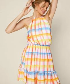 SKIES ARE BLUE New In Clothing Multi Plaid Halter Dress 10 SKIES ARE BLUE New In Clothing Multi Plaid Halter Dress