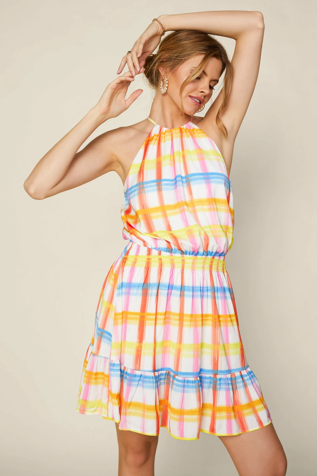 SKIES ARE BLUE New In Clothing Multi Plaid Halter Dress 6 SKIES ARE BLUE New In Clothing Multi Plaid Halter Dress