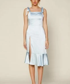 SKIES ARE BLUE Satin Shoulder Tie Midi Dress New In Clothing