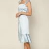 SKIES ARE BLUE Satin Shoulder Tie Midi Dress New In Clothing