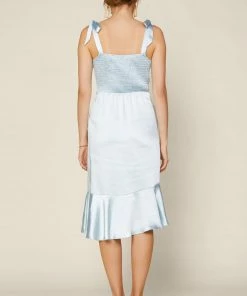 SKIES ARE BLUE Satin Shoulder Tie Midi Dress New In Clothing