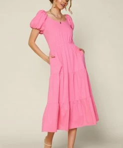 SKIES ARE BLUE Puff Sleeve Midi Dress New In Clothing