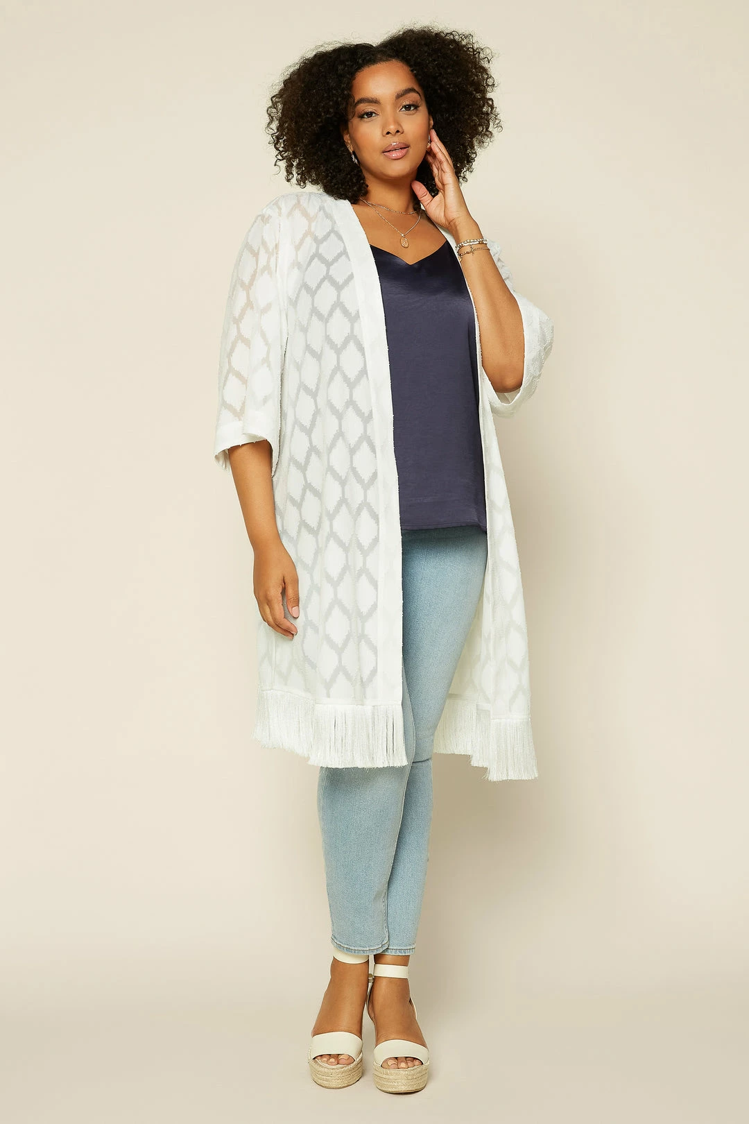 SKIES ARE BLUE Clothing Plus Size - Jacquard Fringe Duster 3 SKIES ARE BLUE Clothing Plus Size - Jacquard Fringe Duster
