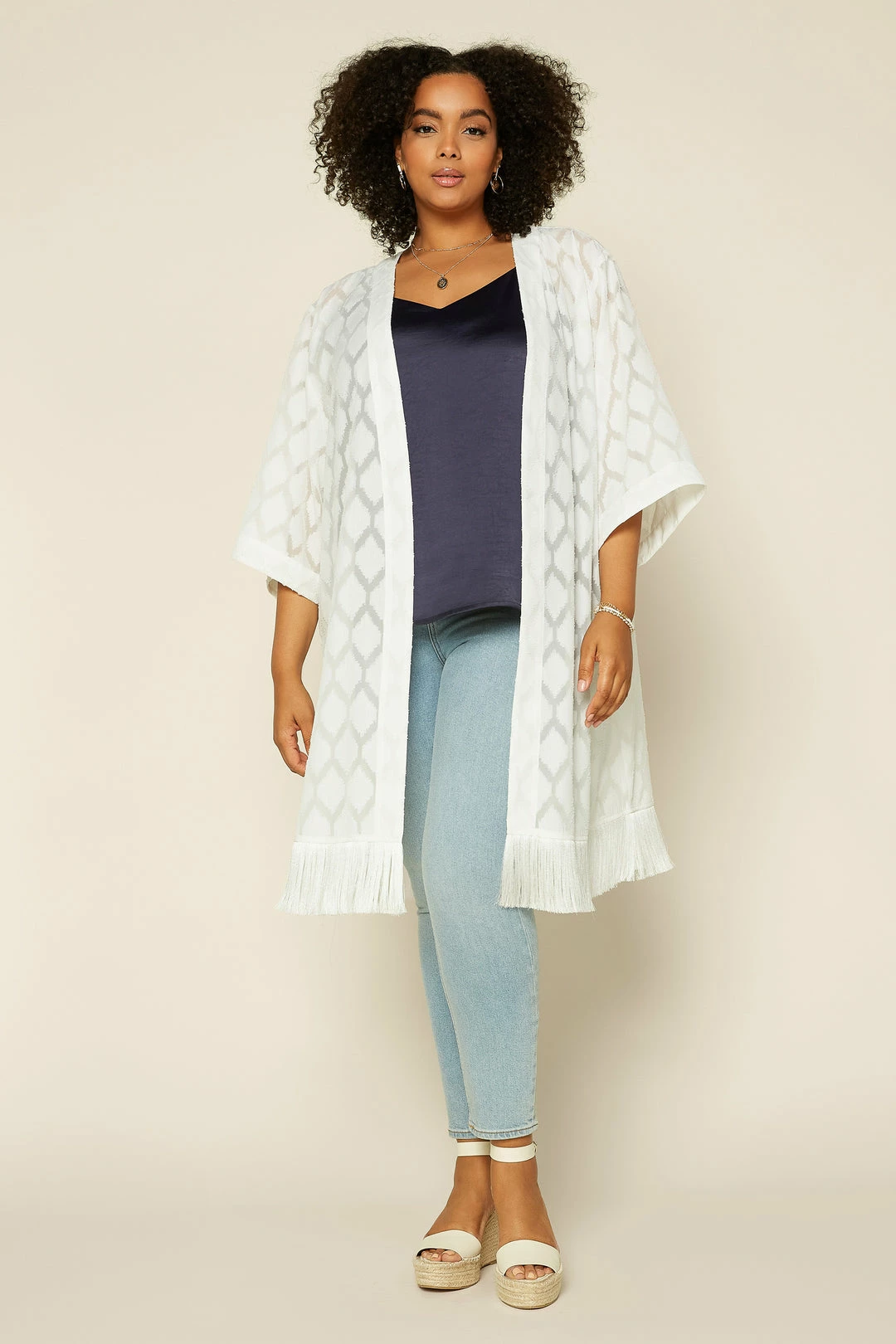 SKIES ARE BLUE Clothing Plus Size - Jacquard Fringe Duster 6 SKIES ARE BLUE Clothing Plus Size - Jacquard Fringe Duster
