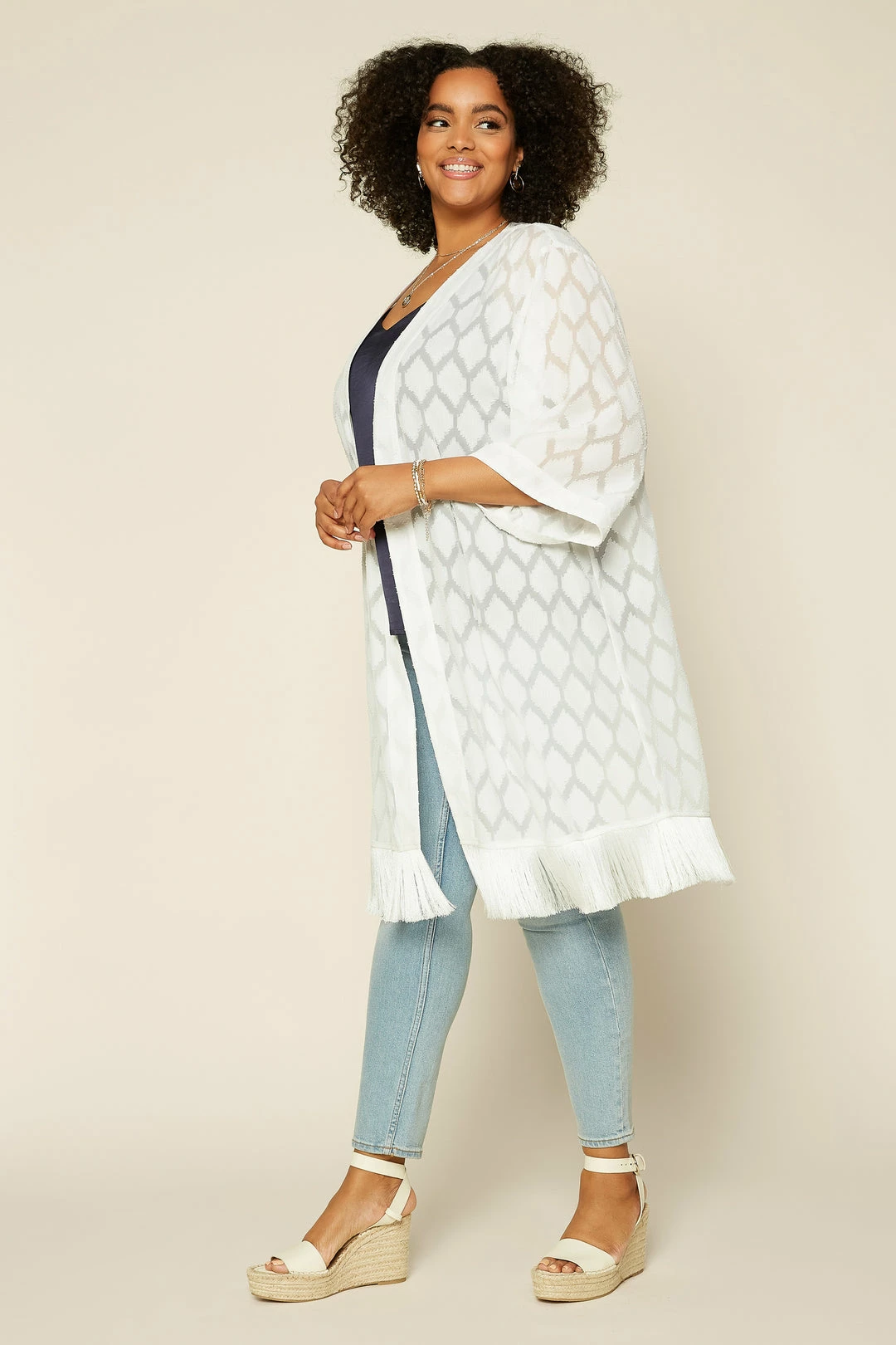 SKIES ARE BLUE Clothing Plus Size - Jacquard Fringe Duster 7 SKIES ARE BLUE Clothing Plus Size - Jacquard Fringe Duster