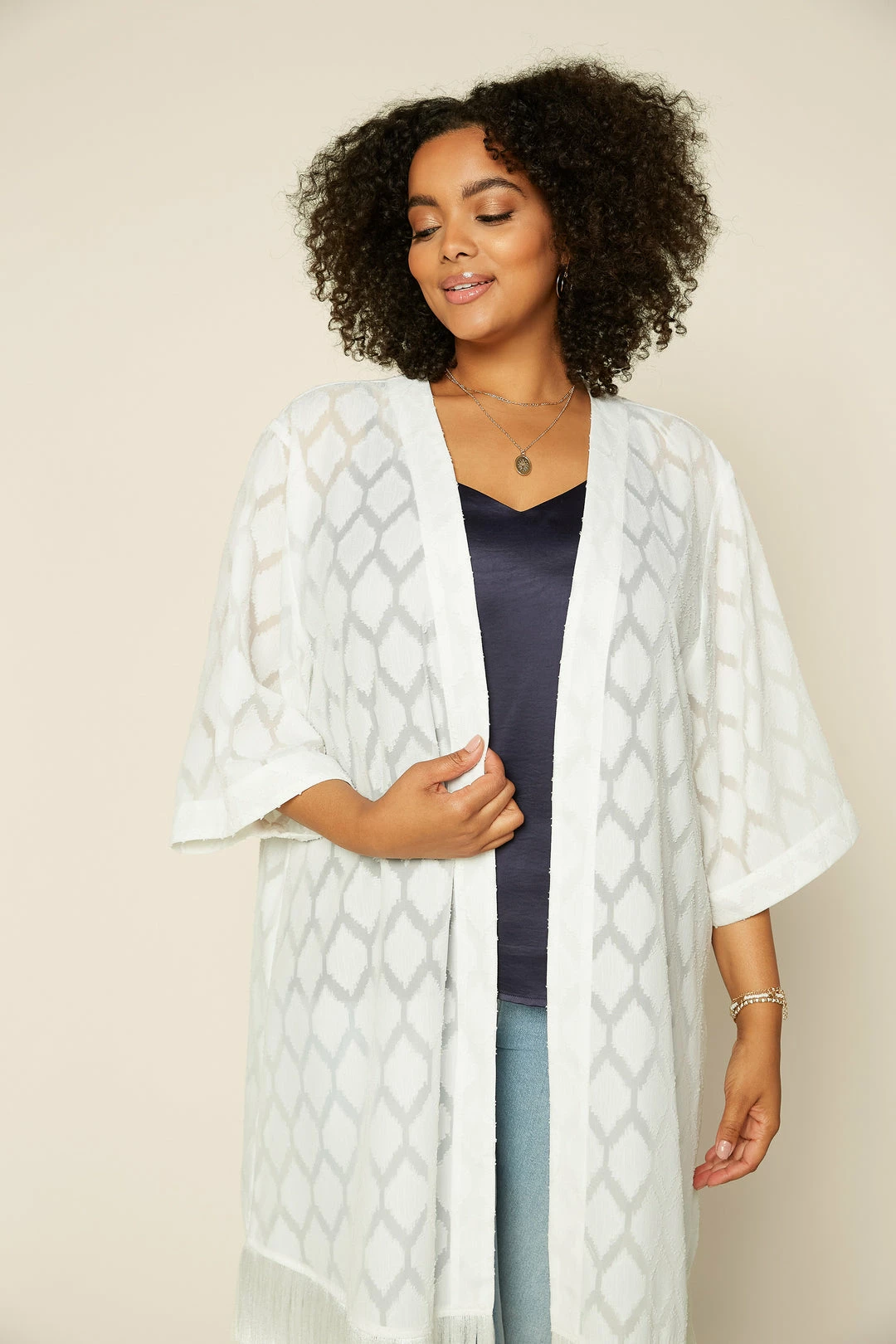 SKIES ARE BLUE Clothing Plus Size - Jacquard Fringe Duster 5 SKIES ARE BLUE Clothing Plus Size - Jacquard Fringe Duster
