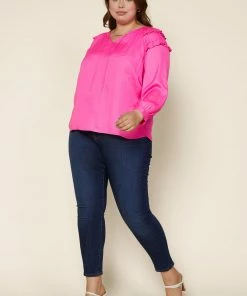 SKIES ARE BLUE Plus Size - Adele Ruffled Split Neck Top New In Plus Size