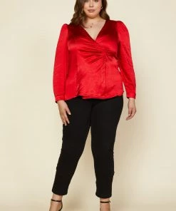 SKIES ARE BLUE Plus Size - Zoya Satin Shirred Top Clothing