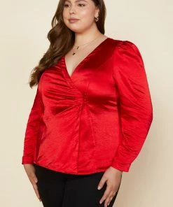 SKIES ARE BLUE Plus Size - Zoya Satin Shirred Top Clothing