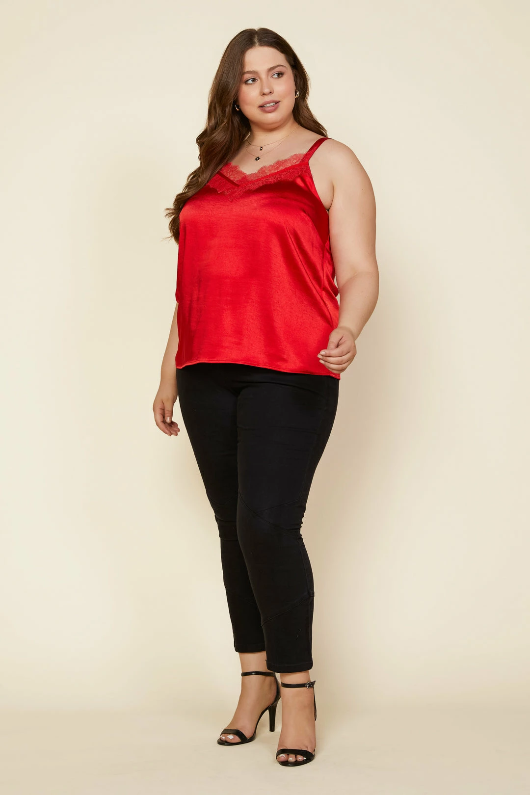 SKIES ARE BLUE Plus Size - Satin Lace Trimmed Cami 4 SKIES ARE BLUE Plus Size - Satin Lace Trimmed Cami