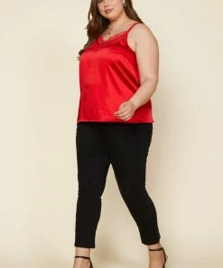 SKIES ARE BLUE Plus Size - Satin Lace Trimmed Cami