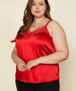 SKIES ARE BLUE Plus Size - Satin Lace Trimmed Cami