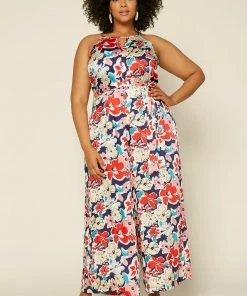 SKIES ARE BLUE Plus Size - Floral Wide Leg Jumpsuit