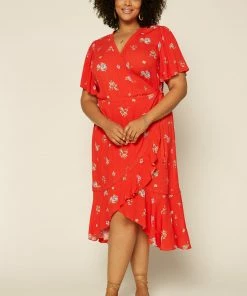 SKIES ARE BLUE Clothing Plus Size - Floral Wrap Midi Dress 9 SKIES ARE BLUE Clothing Plus Size - Floral Wrap Midi Dress