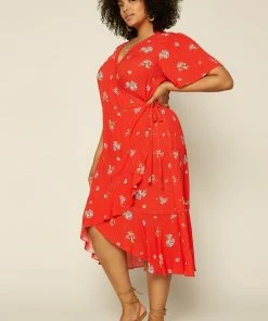 SKIES ARE BLUE Clothing Plus Size - Floral Wrap Midi Dress 10 SKIES ARE BLUE Clothing Plus Size - Floral Wrap Midi Dress