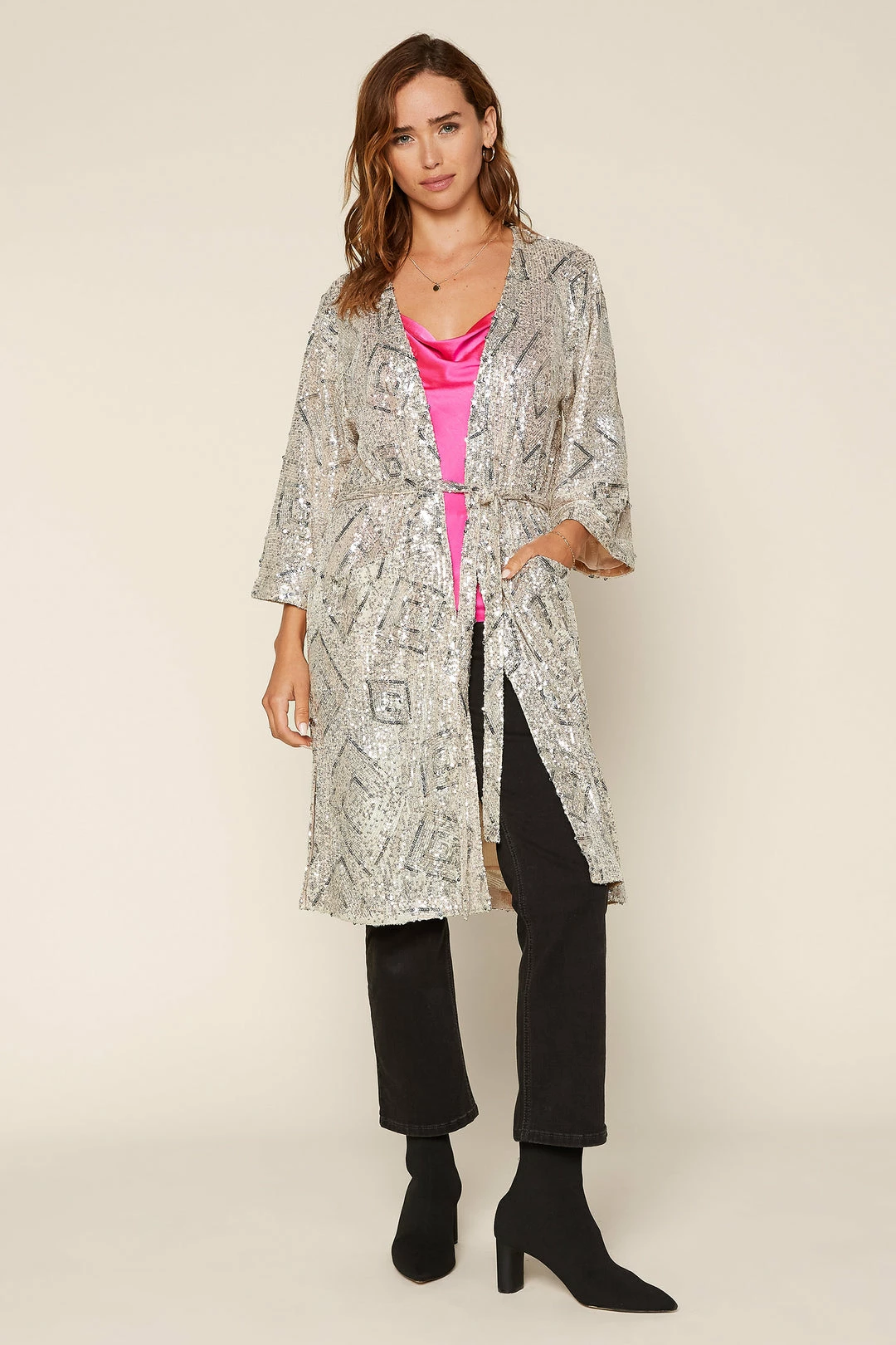 SKIES ARE BLUE Clothing Belted Sequin Duster 3 SKIES ARE BLUE Clothing Belted Sequin Duster