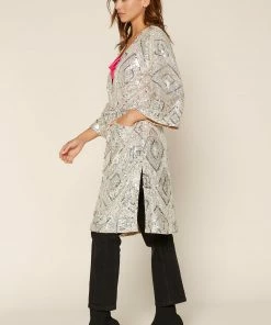 SKIES ARE BLUE Clothing Belted Sequin Duster