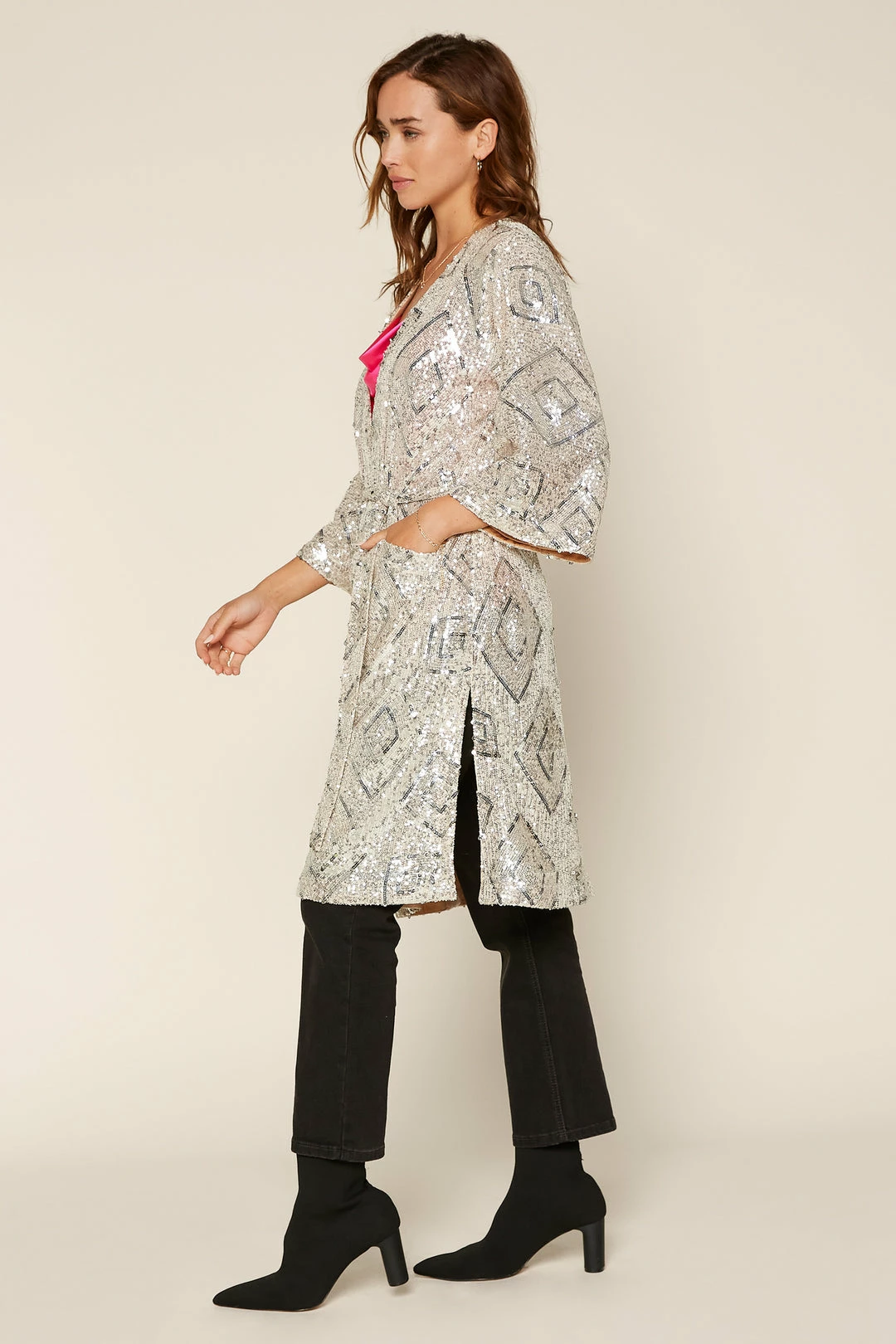 SKIES ARE BLUE Clothing Belted Sequin Duster 4 SKIES ARE BLUE Clothing Belted Sequin Duster