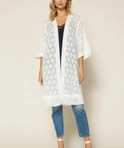 SKIES ARE BLUE Jacquard Fringe Duster
