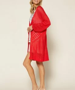 SKIES ARE BLUE Pointelle Bubble Sleeve Cardigan Clothing