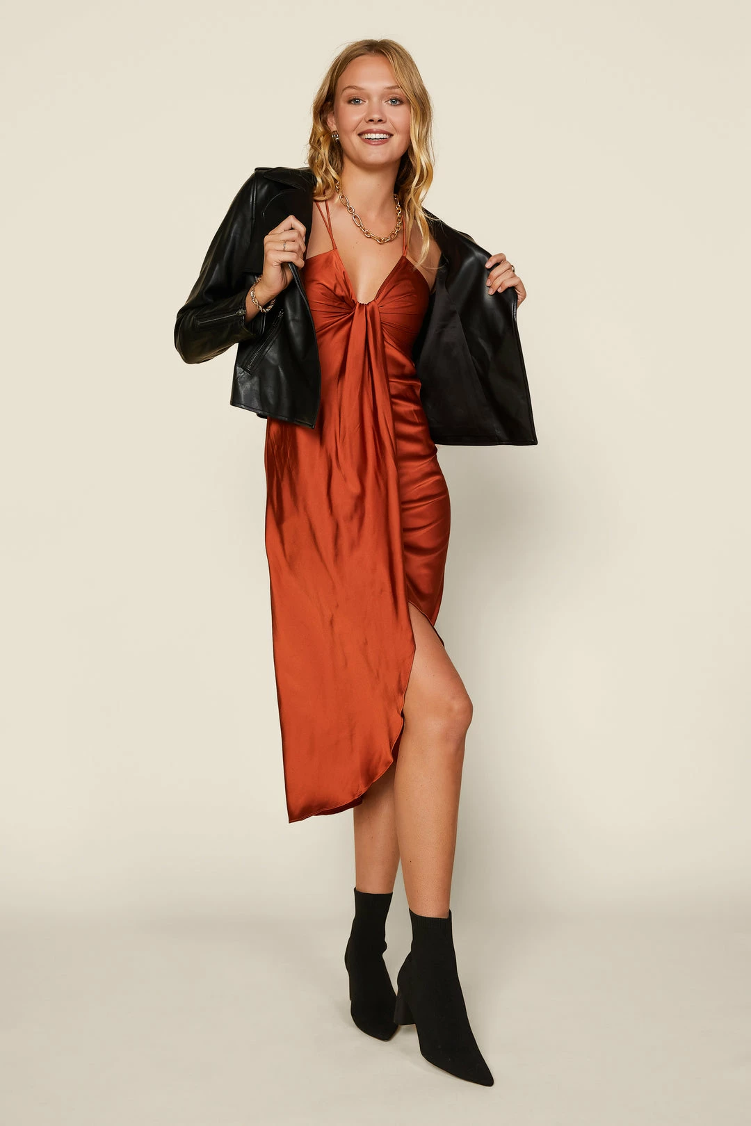 SKIES ARE BLUE Strappy Satin Cascade Dress Clothing 5 SKIES ARE BLUE Strappy Satin Cascade Dress Clothing