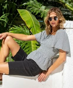 SKIES ARE BLUE Gingham Smocked Top New In Clothing