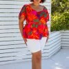 SKIES ARE BLUE New In Plus Size Plus Size - Tropical Print Peplum Top