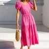 SKIES ARE BLUE Puff Sleeve Midi Dress New In Clothing
