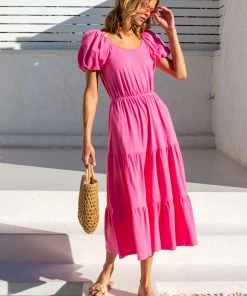 SKIES ARE BLUE Puff Sleeve Midi Dress New In Clothing