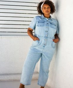 SKIES ARE BLUE Plus Size - Denim Utility Jumpsuit