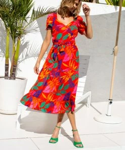 SKIES ARE BLUE Tropical Print Midi Dress New In Clothing