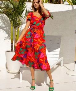 SKIES ARE BLUE Tropical Print Midi Dress New In Clothing 10 SKIES ARE BLUE Tropical Print Midi Dress New In Clothing
