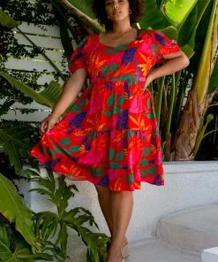 SKIES ARE BLUE Plus Size - Tropical Print Dress New In Plus Size