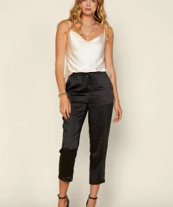 SKIES ARE BLUE Clothing Satin Waist Tie Pants