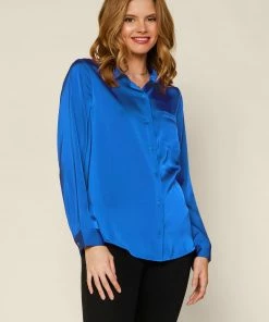 SKIES ARE BLUE Satin Button Down Shirt Clothing