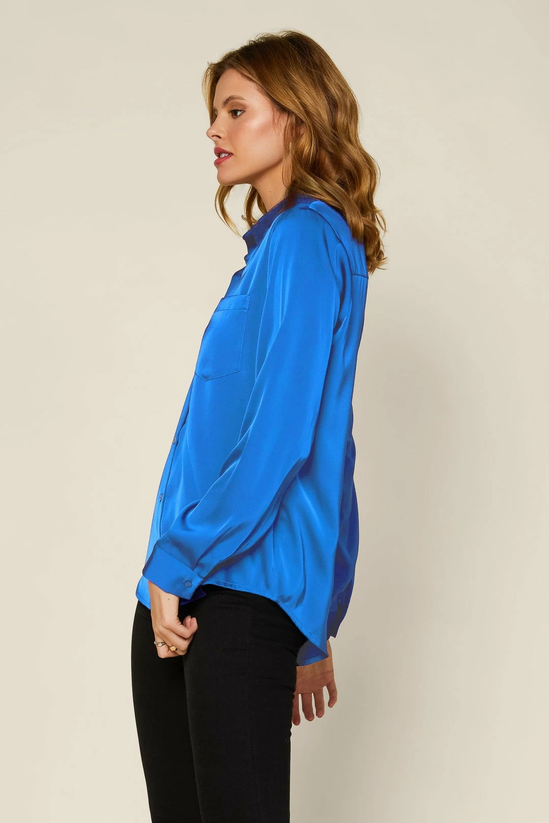 SKIES ARE BLUE Satin Button Down Shirt Clothing 6 SKIES ARE BLUE Satin Button Down Shirt Clothing