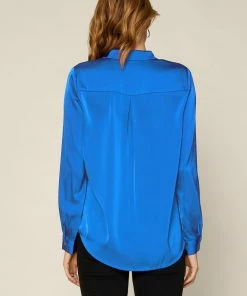 SKIES ARE BLUE Satin Button Down Shirt Clothing