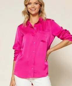 SKIES ARE BLUE Clothing Satin Button Down Shirt