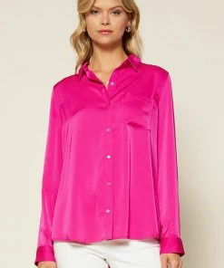 SKIES ARE BLUE Clothing Satin Button Down Shirt