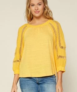 SKIES ARE BLUE Crochet Trim Knit Top