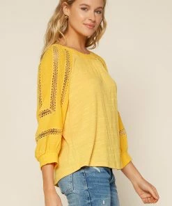 SKIES ARE BLUE Crochet Trim Knit Top