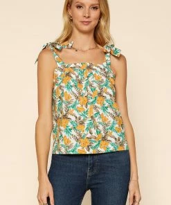 SKIES ARE BLUE Clothing Tropical Tie Shoulder Top