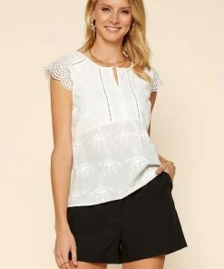 SKIES ARE BLUE Clothing Eyelet Lace Cotton Top