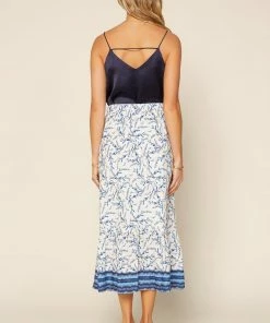 SKIES ARE BLUE Clothing Navy Botanical Midi Skirt
