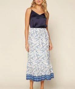 SKIES ARE BLUE Clothing Navy Botanical Midi Skirt