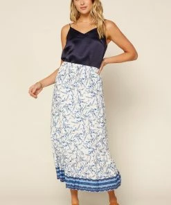 SKIES ARE BLUE Clothing Navy Botanical Midi Skirt